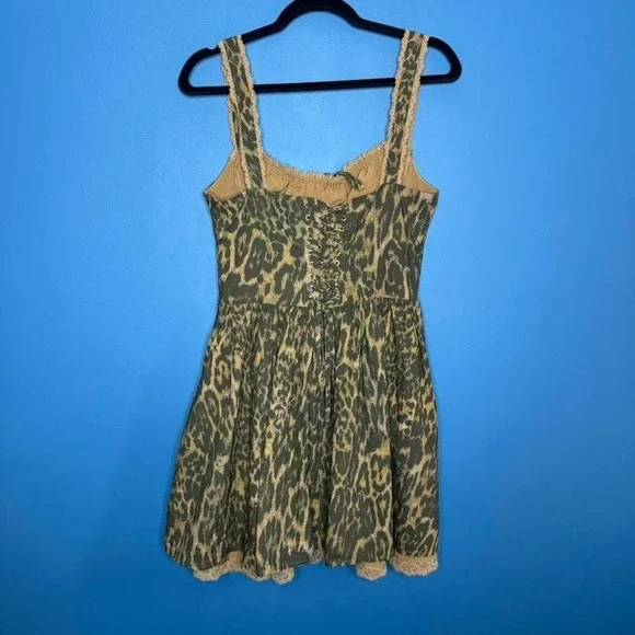 Nasty Gal Leopard Mini Dress Women's Size 8 Corset Lace Drop Waist Glam Punk - Picture 6 of 8